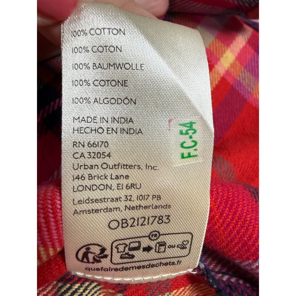 Free People We The Free Western Pearl Snap Plaid Flannel Shirt Red Large Cotton - Picture 7 of 8